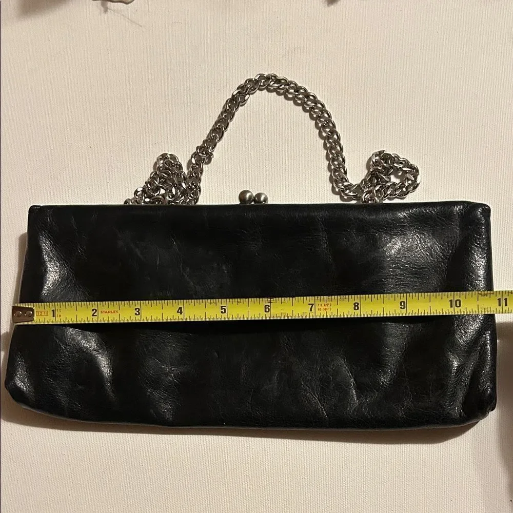 HOBO Black Leather Shoulder Bag with Silver Chain